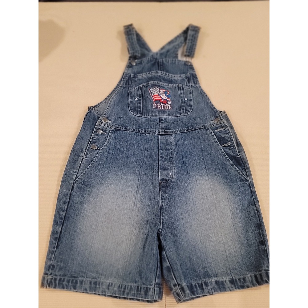 Disney Denim Short Coveralls Medium Mickey Mouse Pride line distressed look